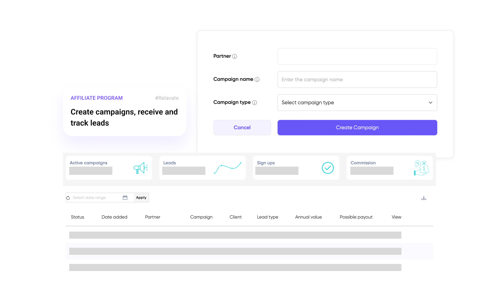 Relavate’s monitoring dashboard for affiliate partners